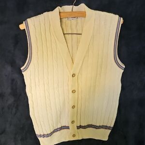 Vintage Sport Men's Cream Knit Vest with Blue Accents